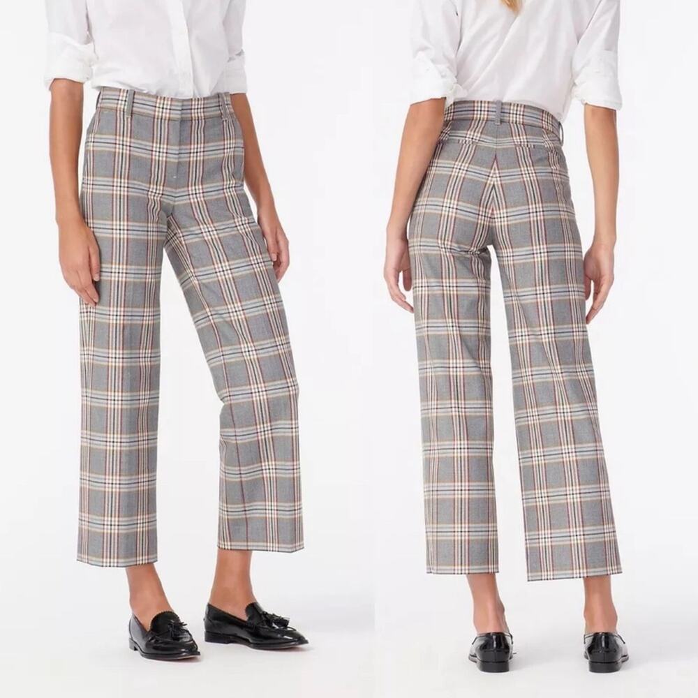 J. Crew Grey Plaid High-Rise Cropped Trousers